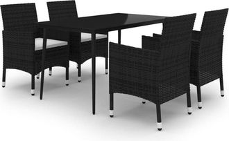 vidaXL Vidaxl - Set Comedor De Jard&iacute;n 5 Pzas Y Cojines Rat&aacute;n Sint&eacute;tico Y Vidrio