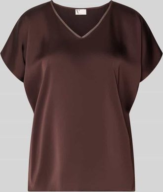 Vera Mont Blusenshirt aus Satin mit V-Ausschnitt in Dunkelbraun, Gr&ouml;&szlig;e 34