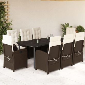 vidaXL Set Comedor Para Jard&iacute;n 9 Pzas Y Cojines Rat&aacute;n Sint&eacute;tico Marr&oacute;n Vidaxl