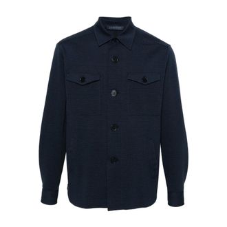 Harris Wharf London Light Jackets, male, Blue, Size: 2XL Navy Blue Seersucker Shirt Jacket