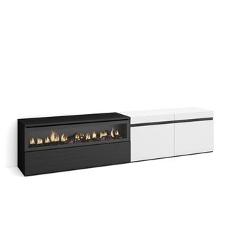 Skraut Home Skraut Home - Mueble Tv, Televisi&oacute;n, Muebles De Sal&oacute;n, Almacenaje, 200x45x35cm, Para Tv Hasta 80, Chimenea El&eacute;ctrica, Estilo Moderno, Blanco Y Negro