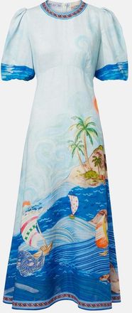 Alemais Al&eacute;mais Printed linen midi dress