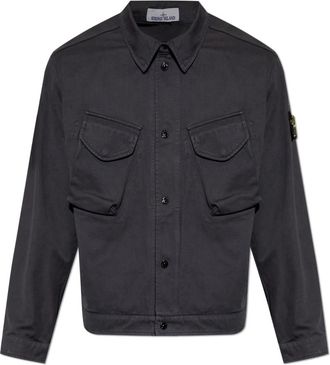 Stone Island Jas met logopatch - Heren - Zomerjassen - Blauw - 2XL - Polyester - Jassen