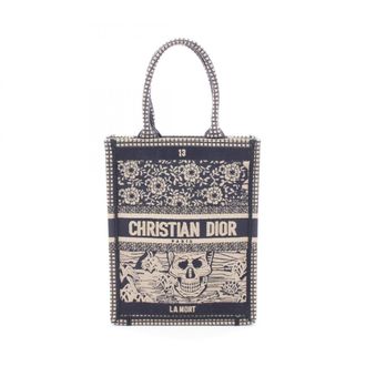 Dior Beige Navy Canvas Handbag Tote Bag (Pre-Owned)