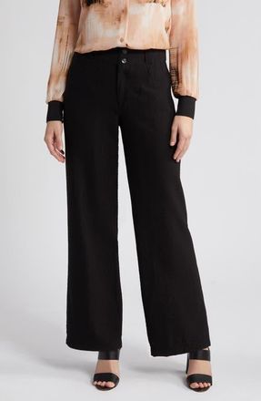 DKNY Crinkle High Waist Wide Leg Pants in Black at Nordstrom, Size 00