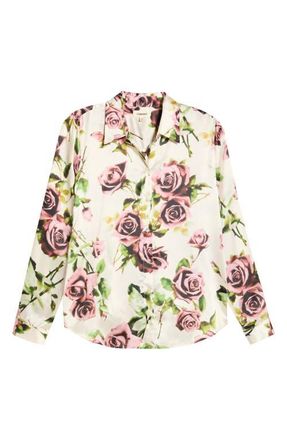 L'agence Tyler Silk Shirt in Ecru/Mv Romantic Rose at Nordstrom, Size Xx-Small