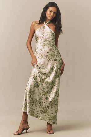BHLDN Selma Halter-Neck High-Shine Satin Maxi Dress