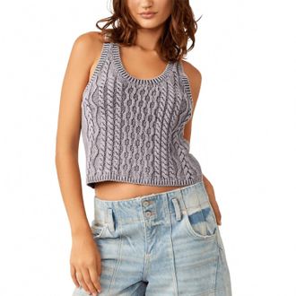 Free People High Tide Cable Tank In Chambray Sky