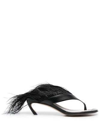 Lanvin Feather Swing 65 leather sandals - women - Calf Leather/Calf Leather/Calf Leather - 35 - Black