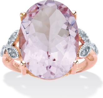 Palm Beach Jewelry 10.93 Cttw. Oval Pink Amethyst and White Topaz 14k Rose Gold-plated Silver Ring
