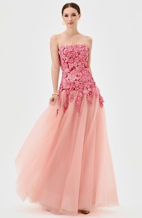 Bariano Poppi Strapless Floral Gown in Pink at Nordstrom, Size 6