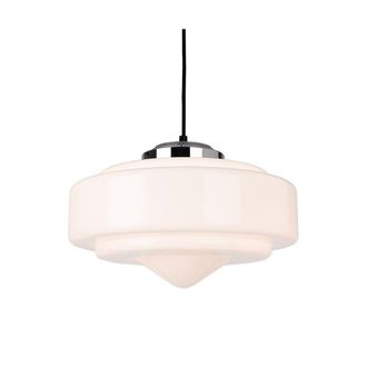 Netlighting Art Deco Pendant Light Chrome with Opal White Glass in Grey