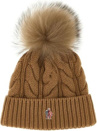 Moncler Accessoires, Dames, Bruin, ONE Size, Wol, Pompon Gebreide Muts
