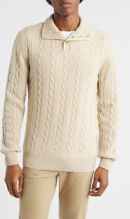 Aur&eacute;lien Cable Merino Wool Half Placket Sweater in Light Beige at Nordstrom Rack, Size Xx-Large