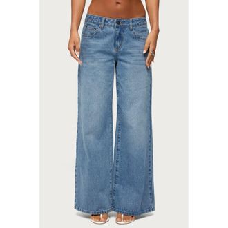 Edikted UK Cutie Low Rise Wide Leg Jeans in Light-Blue-Washed at Nordstrom, Size X-Small