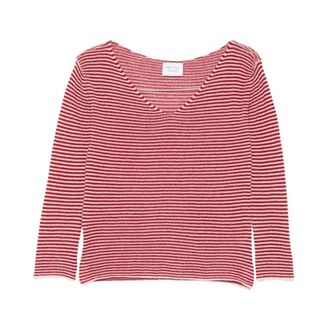 Be You Gestreepte V-hals Trui - Dames - V-hals truien - Rood - M - Kasjmier - Truien & Vesten