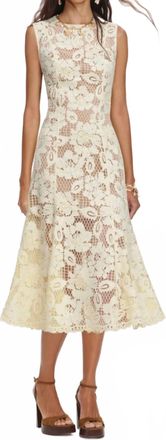 Self Portrait Crochet Lace Midi Dress In Yellow
