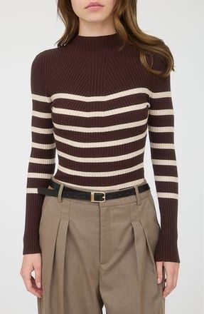 Blu Pepper Stripe Mock Neck Rib Knit Top in Brown at Nordstrom Rack, Size Medium