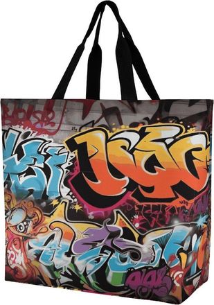 Generic Doodle Hip Hop Shopper Bag Waterproof Carry Bag Lightweight Tote Bags For Daily Use Casual Beach