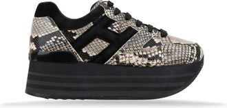 Hogan Sneakers, female, Black, 1 UK, Leather Snake Print Lace-Up Trainers