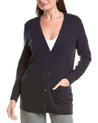 Lafayette 148 New York Petite Basket Stitch Button Front 100% Cashmere Cardigan