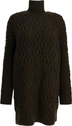 Max Mara Azzurro 1234 Kabelgebreide Jurk - Dames - Kleedjes - Groen - M - Wol - Kleedjes