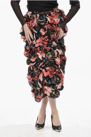 Comme Des Gar&ccedil;ons Draped Midi Skirt with Floral Pattern size M