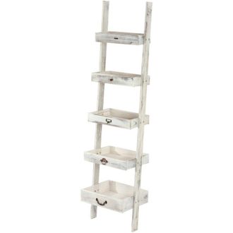 Hhg Scaffale portaoggetti shabby vintage legno paulonia 5 ripiani multiuso 32x43x169cm bianco