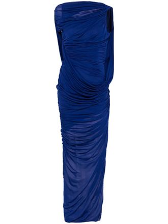MUGLER Gedrapeerde avondjurk met open rug - Blauw