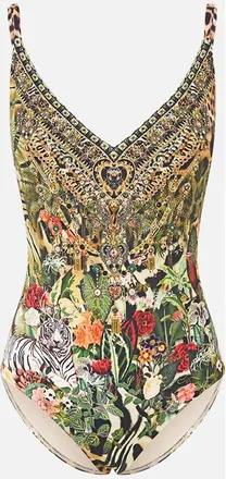 Camilla V Neck Underwire One Piece W Back Closure in Leotigra Land at Nordstrom, Size Xxx-Large