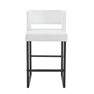 STILVORA Lote De 2 Taburetes De Bar Con Respaldo Cuadrado Acolchado Y Patas De Metal Negro, Para Cocina E Isla, Pu, Blanco