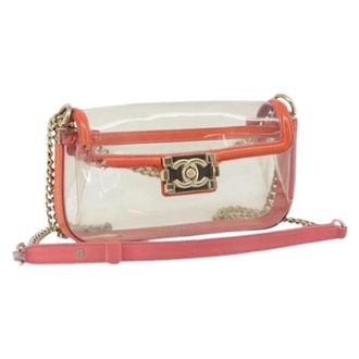Chanel Pre-owned Cross Body Bags, female, Pink, Size: ONE SIZE Pre-owned Vintage Clear Vinyl Shoulder Bag