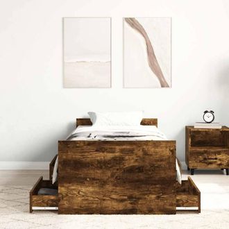 Berkfield Home Durable Bed Frame with Headboard & Footboard Smoked Oak 90x190 in Brown | Size: Single