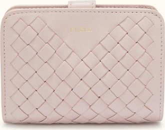 Furla Gerla Portafoglio Compatto Corolla Rosa Pelle Nappa Intrecciata Donna