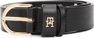 Tommy Hilfiger Lederg&uuml;rtel TOMMY HILFIGER ESSENTIAL EFFORTLESS 2.5 cm breit GOLD, Damen, Gr. 11,5, schwarz, Rindsleder, unifarben, G&uuml;rtel Lederg&uuml;rtel, Logoemblem, we