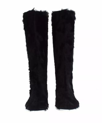 Dolce & Gabbana Womens Black Xiangao Lamb Fur Leather Boots Shoes