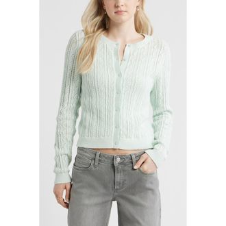 BP. Pointelle Knit Cardigan in Green Cloud at Nordstrom, Size Xx-Small