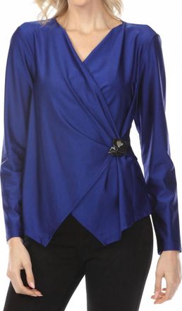 Joseph Ribkoff Faux Wrap Fitted Satin Top In Royal Sapphire
