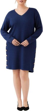 Karen Kane V-Neck Button Detail Dress in Blue at Nordstrom, Size 2X