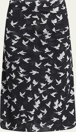 Stella McCartney Mesh Flying Bird Haze Ruched Midi Skirt