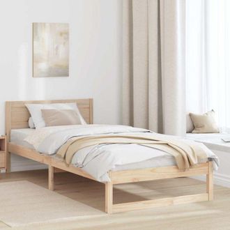 vidaXL Bed Frame with Headboard Brown 90 x 200 cm Solid Pine wood Vidaxl
