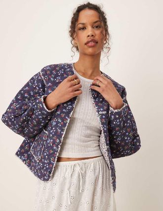 Nobody's Child Giacca trapuntata double-face a fiori color panna-Bianco