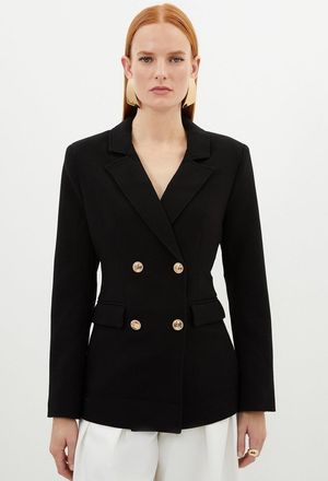 Karen Millen Womens Petite Compact Essential Tailored Double Breasted Blazer - Black - Size 16 UK