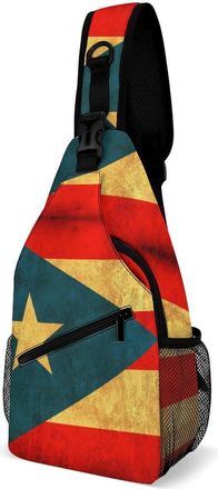 Generic Vintage PuertoPR Flag Mens Shoulder Bags Sling Crossbody Backpack Travel Hiking Chest Bag with Small Side 38x20cm