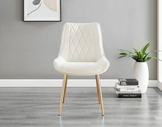 Furniturebox Novara 100cm Round Tempered Glass Dining Table with Gold Legs & 4 Pesaro Velvet Chairs in Cream