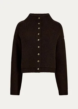 Khaite Marjorie Cashmere Rib-Knit Funnel-Neck Cardigan