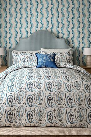 Sanderson Jamilia Cotton Duvet Cover Set in Blue | Size: Super King