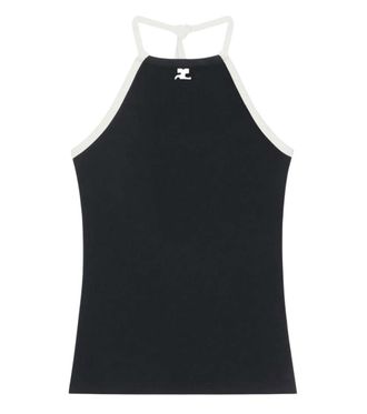 Courr&egrave;ges Black Solid Halter Neck Top