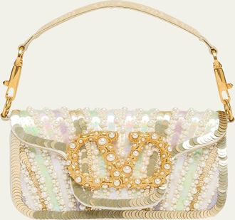Valentino Garavani Loco Sequin-Embroidered Moire Shoulder Bag
