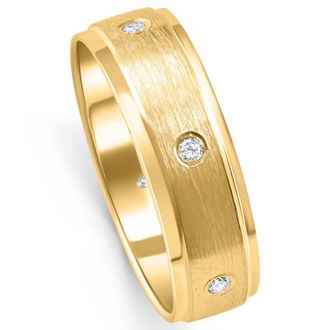 Pompeii3 Mens 1/4ct 14K Gold Diamond Comfort Fit Brushed Wedding Ring Size Selectable